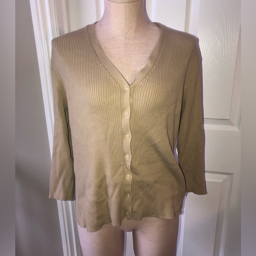 Ralph Lauren Tan Ribbed Button-Up Cardigan size Large